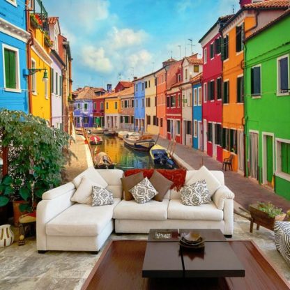 Papier Peint | Papier Peint "Colorful Canal in Burano" Décoration Murale Multicolore