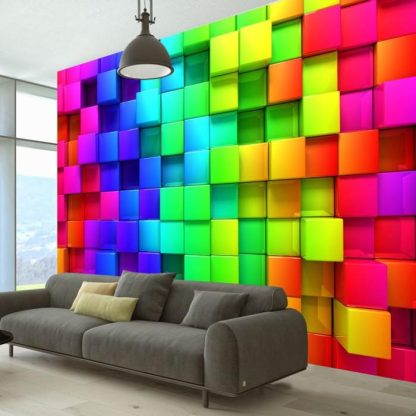 Papier Peint | Papier Peint "Colourful Cubes" Décoration Murale Multicolore