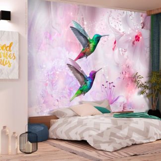 Papier Peint | Papier Peint "Colourful Hummingbirds Purple" Décoration Murale Multicolore