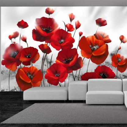 Papier Peint | Papier Peint "Coquelicots dans au Clair de Lune" Décoration Murale Multicolore