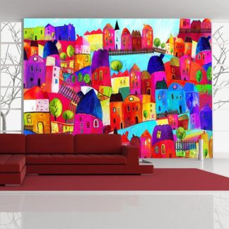 Papier Peint | Papier Peint "Rainbow Hued Town" Décoration Murale Multicolore