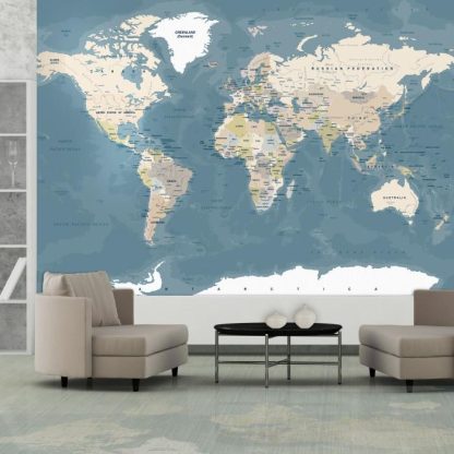 Papier Peint | Papier Peint "Vintage World Map" Décoration Murale Multicolore