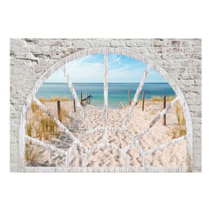 Papier Peint | Papier Peint "Window View Beach" Décoration Murale Multicolore