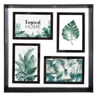 Pêle-Mêle | Pêle-Mêle Déco 4 Photos "Tropical" 34cm Noir Décoration Murale Noir