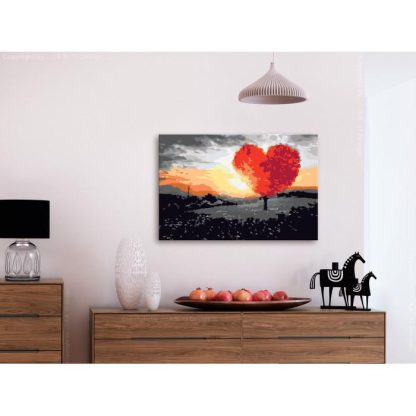 Peinture par Numéro | Tableau à Peindre Soi-Même "Arbre en Forme de Coeur Lever de Soleil" 40x60cm Décoration Murale Multicolore