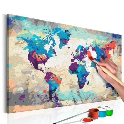 Peinture par Numéro | Tableau à Peindre Soi-Même "Carte du Monde Bleu Rouge" 40x60cm Décoration Murale Multicolore