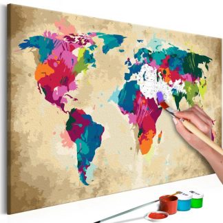 Peinture par Numéro | Tableau à Peindre Soi-Même "Carte du Monde Colorée" 40x60cm Décoration Murale Multicolore