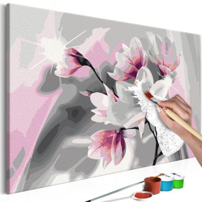 Peinture par Numéro | Tableau à Peindre Soi-Même "Magnolia Fond Gris" 40x60cm Décoration Murale Multicolore