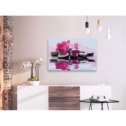 Peinture par Numéro | Tableau à Peindre Soi-Même "Orchidée & Pierres Zen dans un Mirroir D’eau" 40x60cm Décoration Murale Multicolore