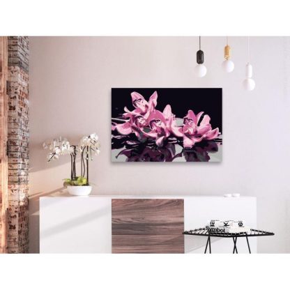 Peinture par Numéro | Tableau à Peindre Soi-Même "Orchidée Rose Fond Noir" 40x60cm Décoration Murale Multicolore