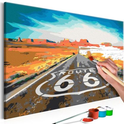 Peinture par Numéro | Tableau à Peindre Soi-Même "Route 66" 40x60cm Décoration Murale Multicolore