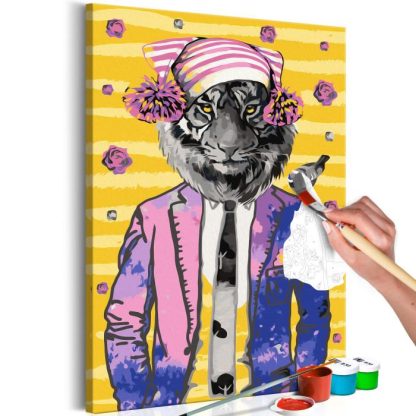 Peinture par Numéro | Tableau à Peindre Soi-Même "Tiger in Hat" 40x60cm Décoration Murale Multicolore