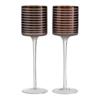 Photophore | Lot de 2 Photophores sur Pied "Verre Rayé" 30cm Marron Bougies & Senteurs Marron