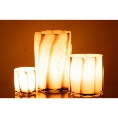 Photophore | Photophore Design en Verre "Safaria" 18cm Blanc Bougies & Senteurs Blanc & Marron