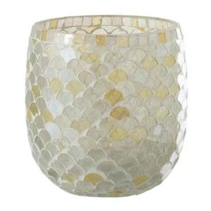 Photophore | Photophore Design "Mosaïque" 16cm Blanc & Jaune Bougies & Senteurs Blanc & Jaune