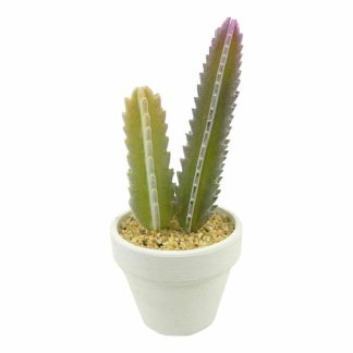 Plante Artificielle | Plante Artificielle en Pot 1 Tige "Cactus" 22cm Blanc Plante Artificielle Blanc & Vert