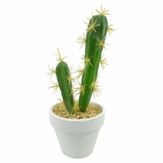 Plante Artificielle | Plante Artificielle en Pot 2 Tiges "Cactus" 23cm Blanc Plante Artificielle Blanc & Vert