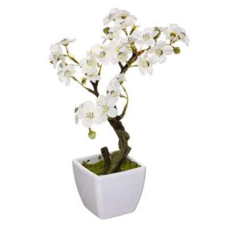 Plante Artificielle | Plante Artificielle en Pot "Cerisier" 26cm Blanc Plante Artificielle Blanc