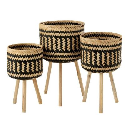 Pot & Cache-Pot | Lot de 3 Cache-Pots sur Pied "Baudoin" 66cm Naturel & Noir Pot & Cache-Pot Naturel & Noir