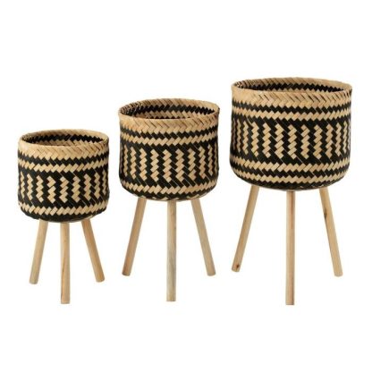 Pot & Cache-Pot | Lot de 3 Cache-Pots sur Pied "Baudoin" 66cm Naturel & Noir Pot & Cache-Pot Naturel & Noir