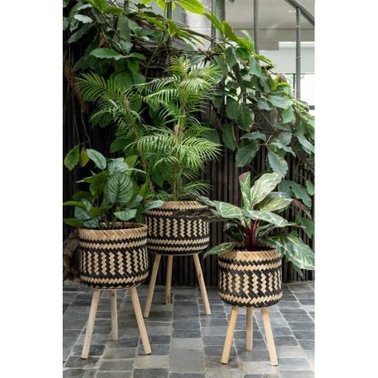 Pot & Cache-Pot | Lot de 3 Cache-Pots sur Pied "Baudoin" 66cm Naturel & Noir Pot & Cache-Pot Naturel & Noir