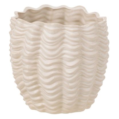 Pot & Cache-Pot | Cache-Pot en Céramique "Coquillage" 22cm Beige Pot & Cache-Pot Beige