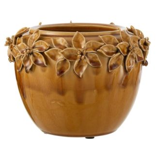 Pot & Cache-Pot | Cache-Pot en Céramique "Fleur Design" 21cm Ocre Pot & Cache-Pot Ocre