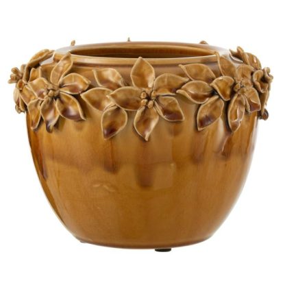 Pot & Cache-Pot | Cache-Pot en Céramique "Fleur Design" 21cm Ocre Pot & Cache-Pot Ocre