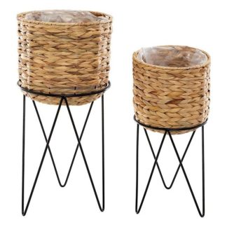 Pot & Cache-Pot | Lot de 2 Cache-Pots sur Pied "Hya" 54cm Naturel Pot & Cache-Pot Noir & Naturel