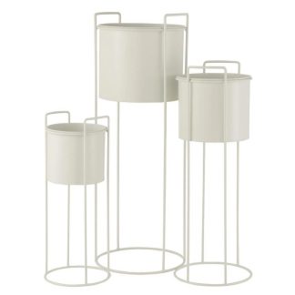 Pot & Cache-Pot | Lot de 3 Cache-Pots sur Pied "Métal" 80cm Blanc Pot & Cache-Pot Blanc