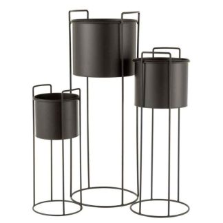 Pot & Cache-Pot | Lot de 3 Cache-Pots sur Pied "Métal" 80cm Noir Pot & Cache-Pot Noir