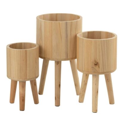 Pot & Cache-Pot | Lot de 3 Cache-Pots en Bois "Paul" 49cm Naturel Pot & Cache-Pot Naturel