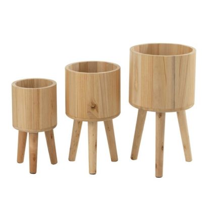 Pot & Cache-Pot | Lot de 3 Cache-Pots en Bois "Paul" 49cm Naturel Pot & Cache-Pot Naturel