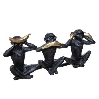 Statue & Statuette | Statuette Déco "3 Singes" 40cm Noir & Or Accessoires Déco Noir & Or