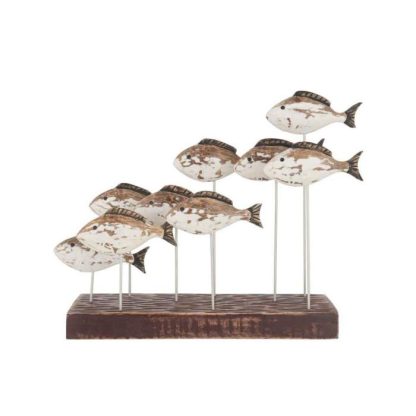 Statue & Statuette | Statuette Déco "Banc de 8 Poissons" 40cm Marron Accessoires Déco Marron & Blanc