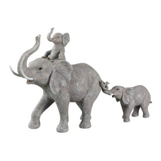 Statue & Statuette | Statuette Déco "Bébé Eléphant sur Dos" 71cm Gris Accessoires Déco Gris