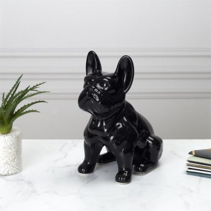 Statue & Statuette | Statuette Déco en Céramique "Bulldog" 20cm Noir Accessoires Déco Noir