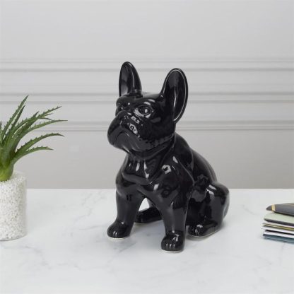 Statue & Statuette | Statuette Déco en Céramique "Bulldog" 30cm Noir Accessoires Déco Noir