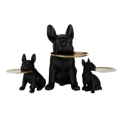 Statue & Statuette | Statuette Déco "Bulldog Plateau" 32cm Noir Accessoires Déco Noir