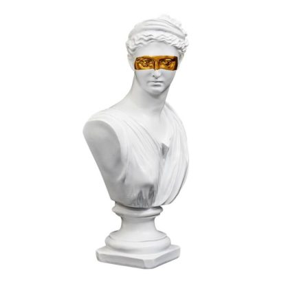 Statue & Statuette | Statuette Déco "Buste avec Masque" 31cm Blanc Accessoires Déco Blanc & Or