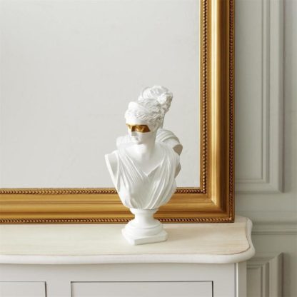 Statue & Statuette | Statuette Déco "Buste avec Masque" 31cm Blanc Accessoires Déco Blanc & Or