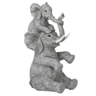 Statue & Statuette | Statuette Déco "Éléphant avec Enfant" 23cm Gris Accessoires Déco Gris