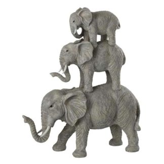 Statue & Statuette | Statuette Déco "Éléphants sur Dos" 41cm Gris Accessoires Déco Gris