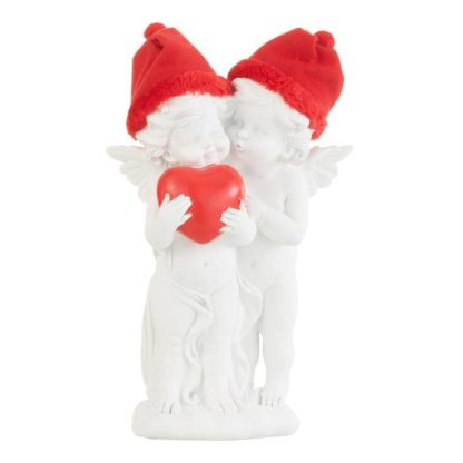 Statue & Statuette | Statuette Ange Debout "Cœur" 26cm Blanc & Rouge Accessoires Déco Blanc & Rouge