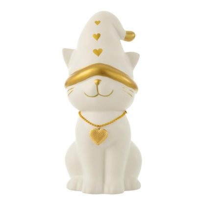 Statue & Statuette | Statuette Déco Chat "Cœur" 29cm Blanc Accessoires Déco Blanc & Or