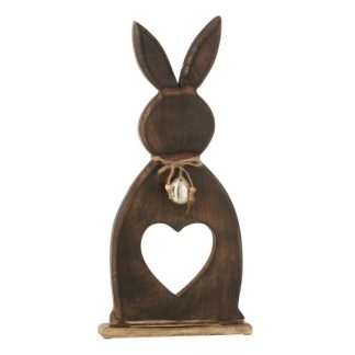 Statue & Statuette | Statuette Lapin en Bois "Cœur" 49cm Marron Accessoires Déco Marron