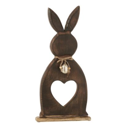 Statue & Statuette | Statuette Lapin en Bois "Cœur" 49cm Marron Accessoires Déco Marron