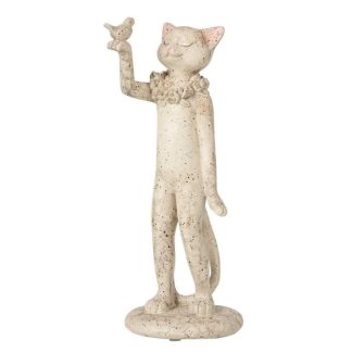 Statue & Statuette | Statue Déco "Chat avec Oiseau" 27cm Gris Accessoires Déco Gris