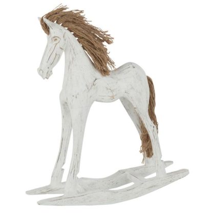 Statue & Statuette | Statuette Déco en Bois "Cheval à Bascule" 35cm Blanc Accessoires Déco Blanc