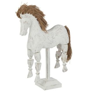 Statue & Statuette | Statuette Déco en Bois "Cheval Marionnette" 35cm Blanc Accessoires Déco Blanc